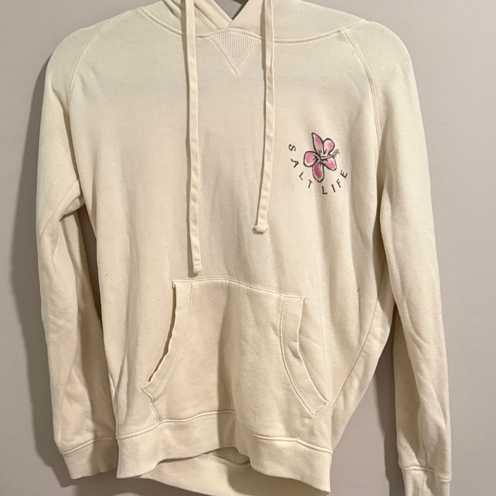 Salt Life Off-White Hoodie with Pink Floral Logo
